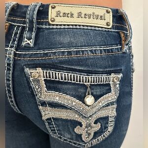 Rock Revival Blue Skinny Jeans with Decorative Stitching